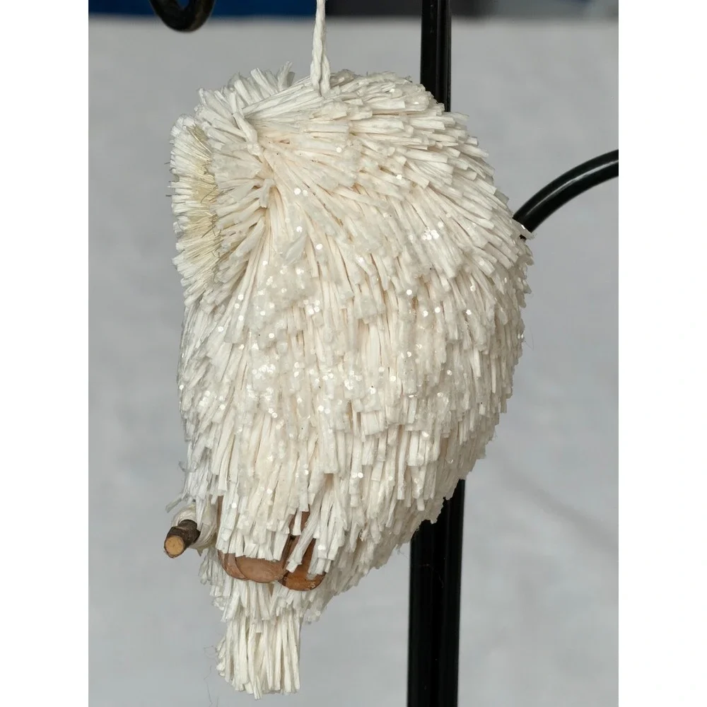 Vintage White Owl on Perch Christmas Ornament 5.5